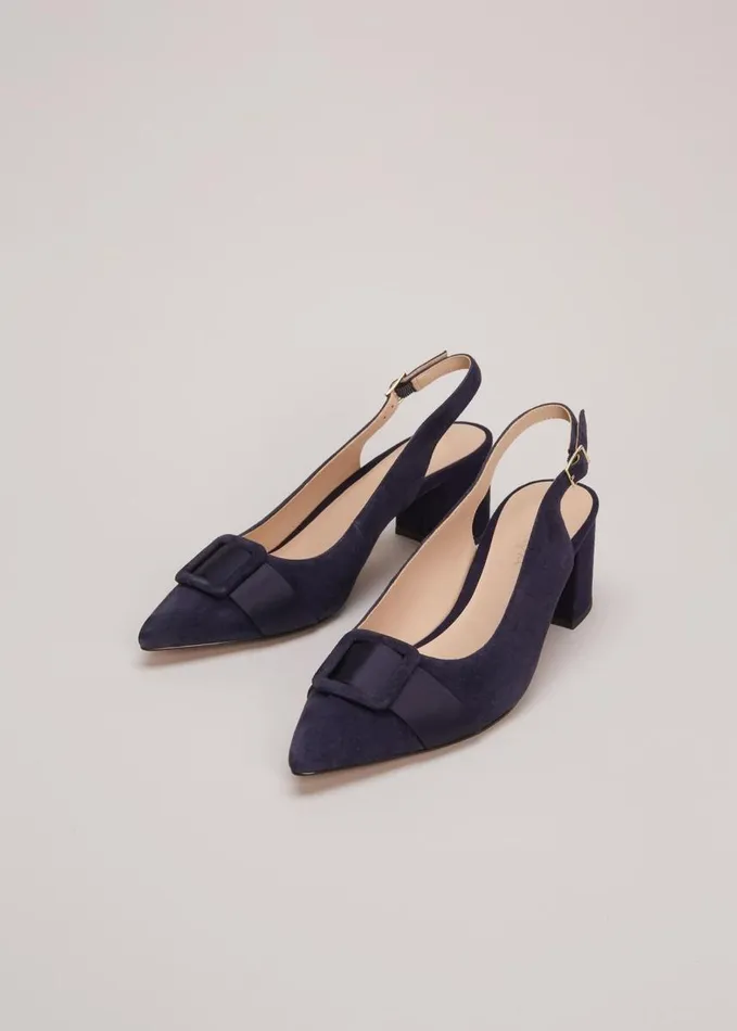 Phase Eight Blue Suede Slingback Heels Navy Women Heels