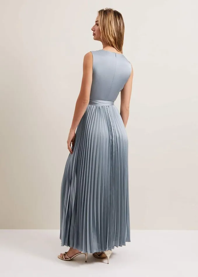 Phase Eight Bonnie Pleated Wrap Satin Maxi Dress Light Green Women Dresses