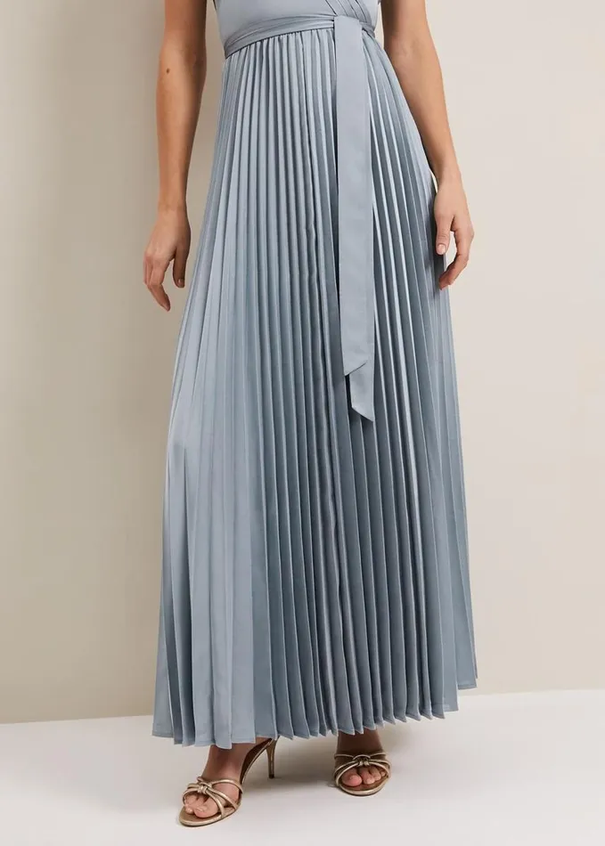 Phase Eight Bonnie Pleated Wrap Satin Maxi Dress Light Green Women Dresses