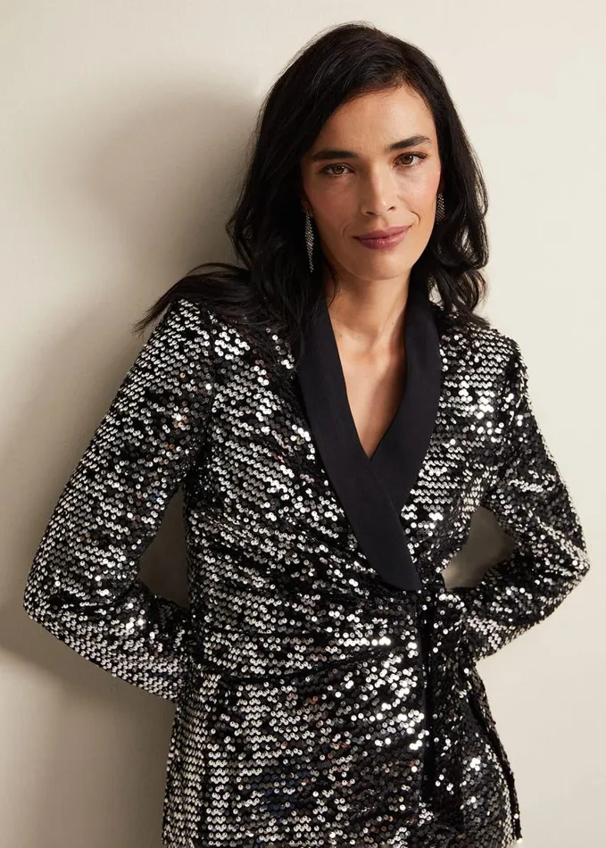 Phase Eight Brea Wrap Tuxe Sequin Dress Black Women Dresses