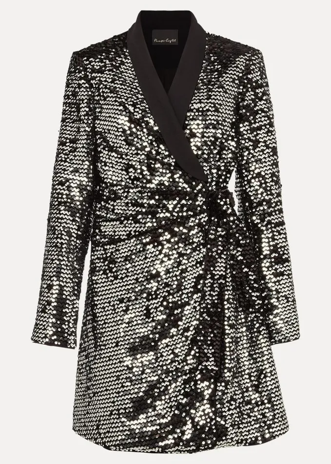 Phase Eight Brea Wrap Tuxe Sequin Dress Black Women Dresses