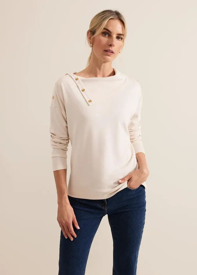 Phase Eight Brienna Button Detail Top Cream Women Tops and TShirts