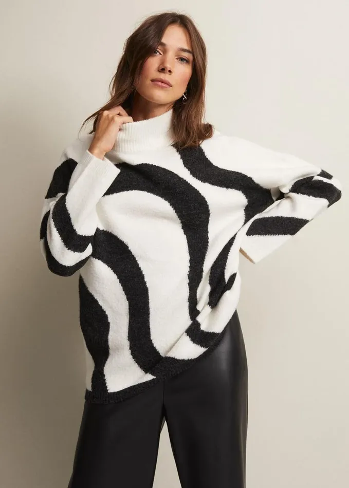 Phase Eight Briony Swirl Print Jumper Blackivory Women Knitwear