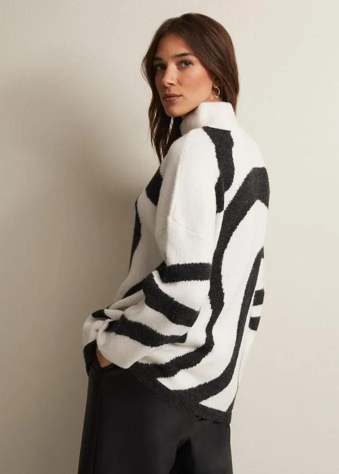 Phase Eight Briony Swirl Print Jumper Blackivory Women Knitwear