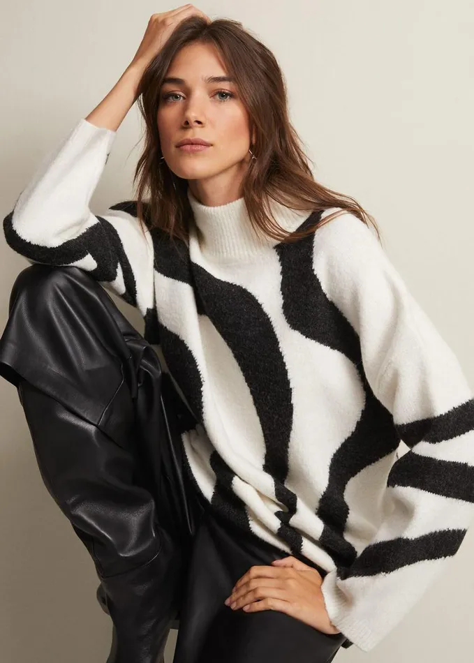 Phase Eight Briony Swirl Print Jumper Blackivory Women Knitwear