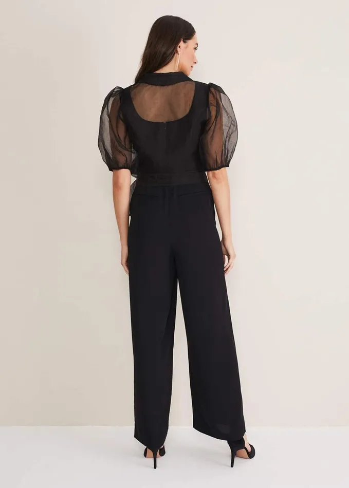 Phase Eight Brontie Puff Sleeve Wide Leg Jumpsuit Black Women Dresses