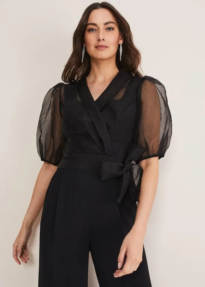 Phase Eight Brontie Puff Sleeve Wide Leg Jumpsuit Black Women Dresses