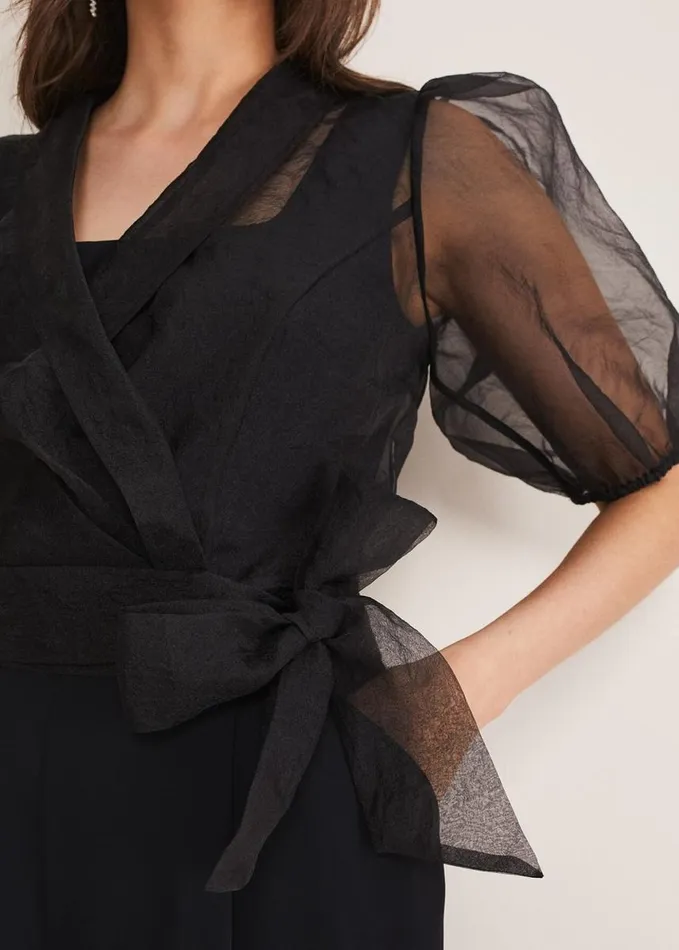 Phase Eight Brontie Puff Sleeve Wide Leg Jumpsuit Black Women Dresses