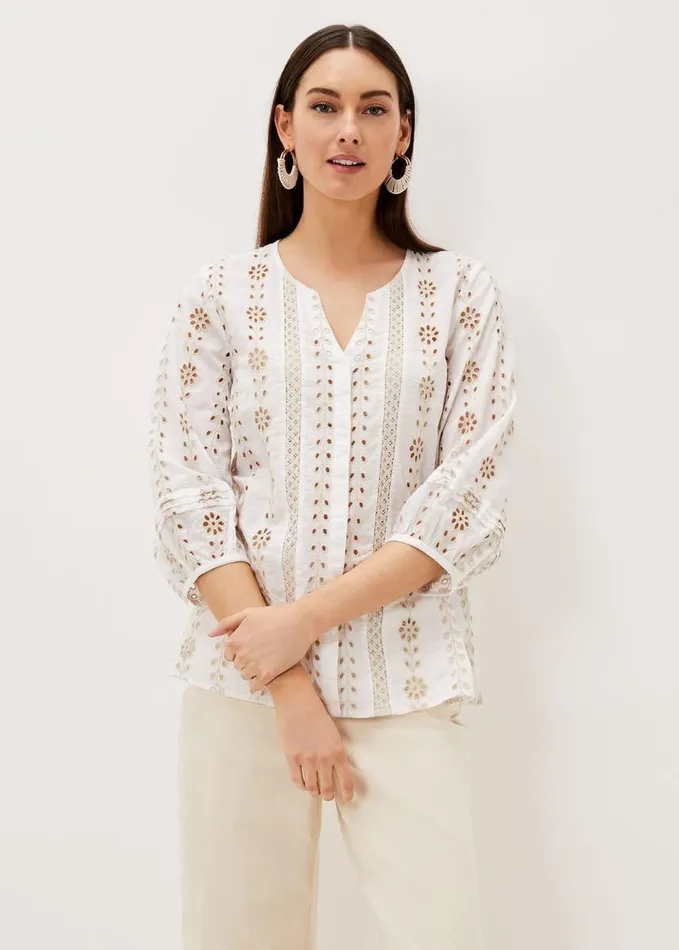 Phase Eight Caela Broderie Blouse Ivorystone Women Shirts and Blouses