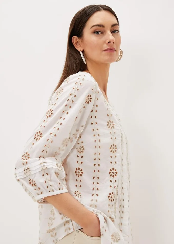 Phase Eight Caela Broderie Blouse Ivorystone Women Shirts and Blouses