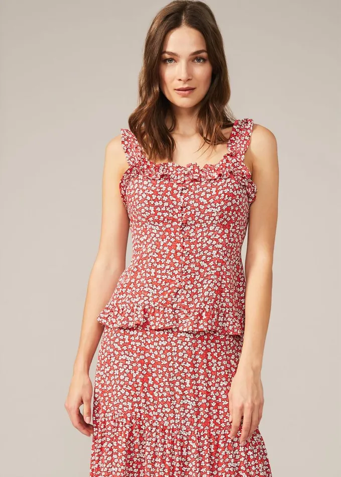 Phase Eight Callista Ditsy Floral Frill Cami Blouse Redwhite Women Shirts and Blouses