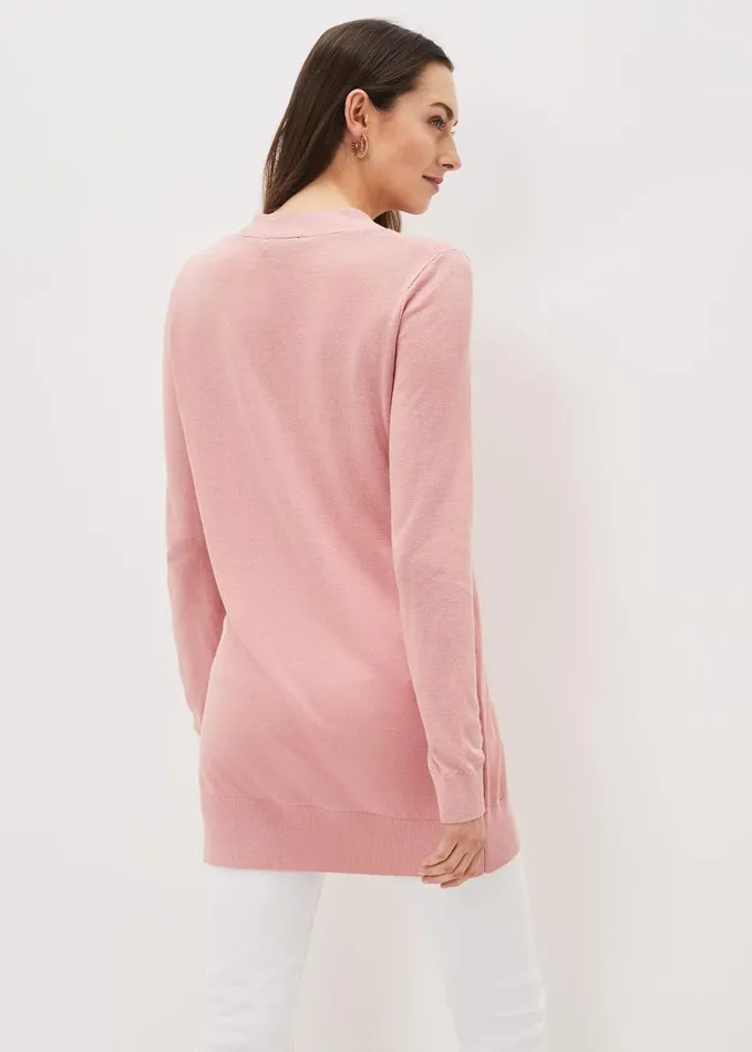 Phase Eight Camille Linen Longline Cardigan Pale Pink Women Knitwear