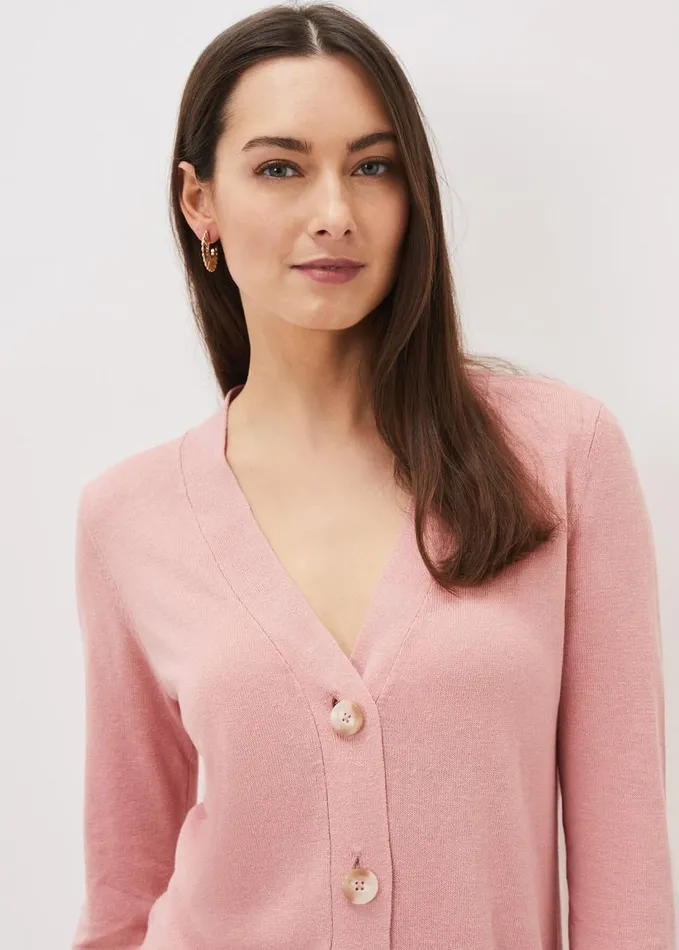 Phase Eight Camille Linen Longline Cardigan Pale Pink Women Knitwear