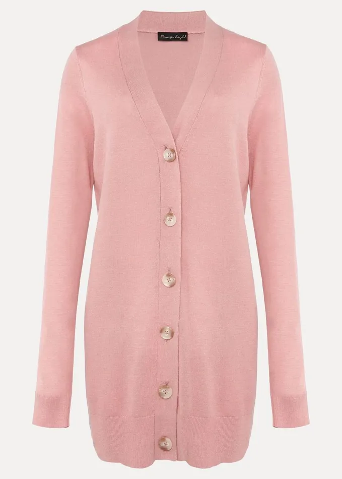 Phase Eight Camille Linen Longline Cardigan Pale Pink Women Knitwear