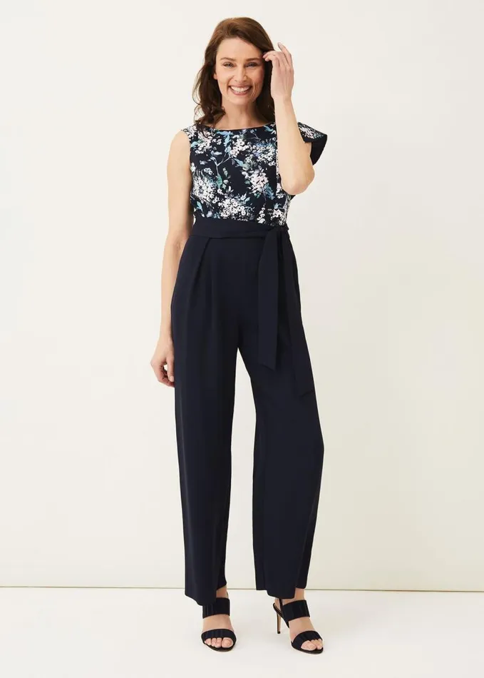 Phase Eight Casey Floral Bodice Tapered Jumpsuit Navy Women Dresses