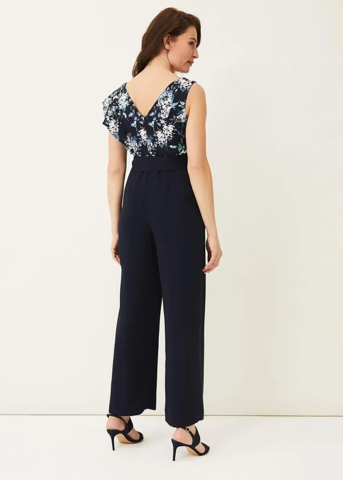 Phase Eight Casey Floral Bodice Tapered Jumpsuit Navy Women Dresses