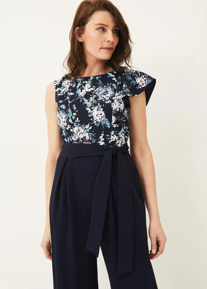 Phase Eight Casey Floral Bodice Tapered Jumpsuit Navy Women Dresses