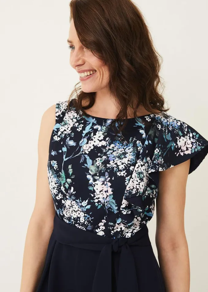 Phase Eight Casey Floral Bodice Tapered Jumpsuit Navy Women Dresses