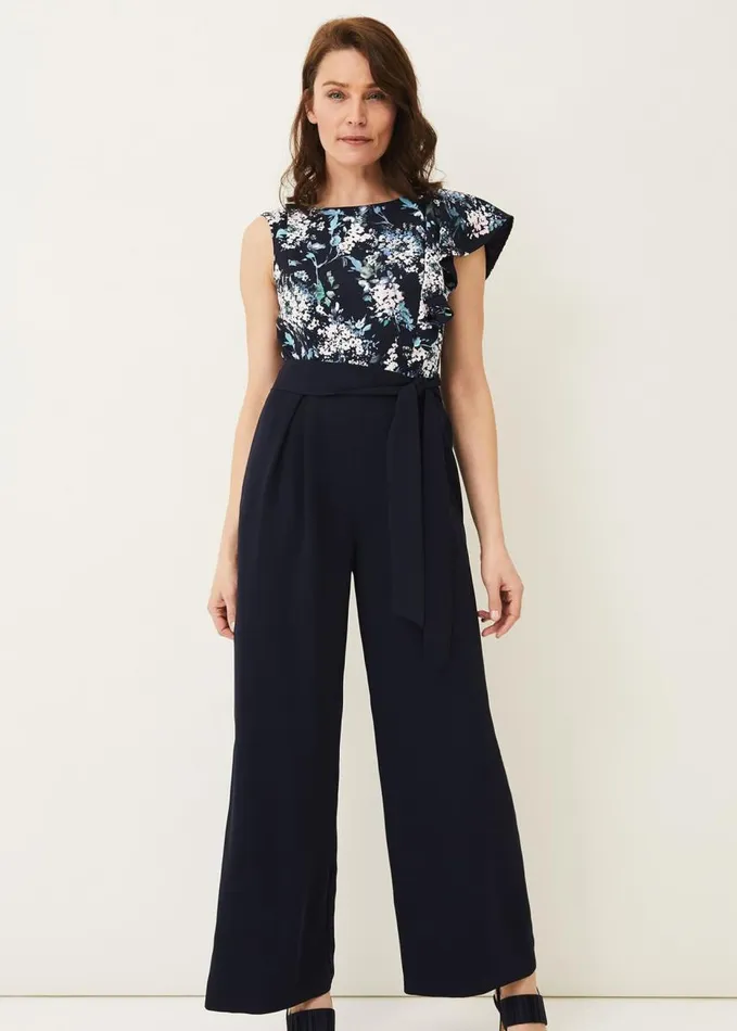 Phase Eight Casey Floral Bodice Tapered Jumpsuit Navy Women Dresses