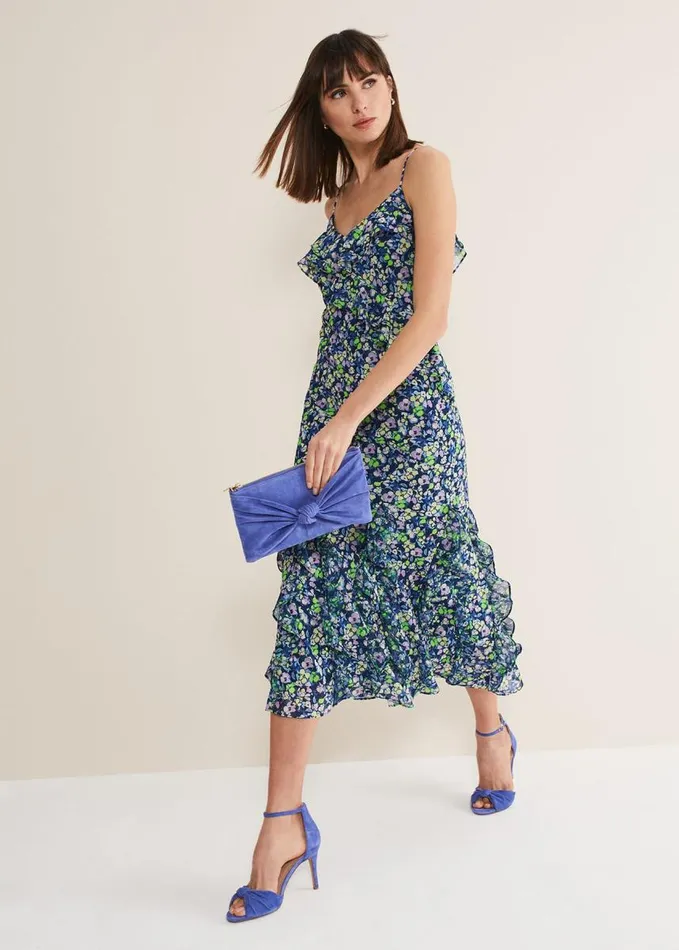 Phase Eight Catira Floral Ruffle Midaxi Dress Navymulti Women Dresses
