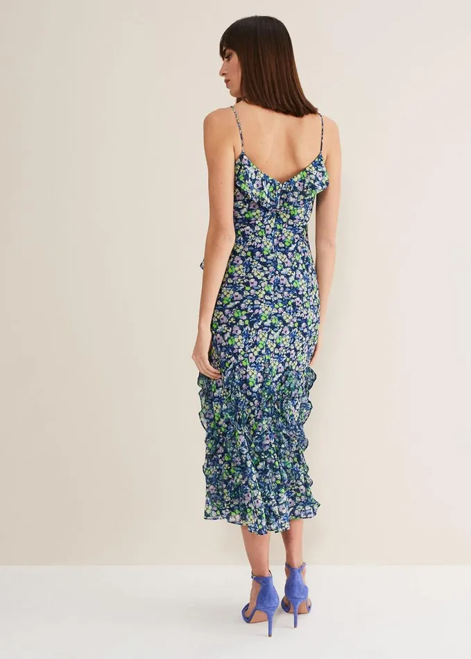 Phase Eight Catira Floral Ruffle Midaxi Dress Navymulti Women Dresses