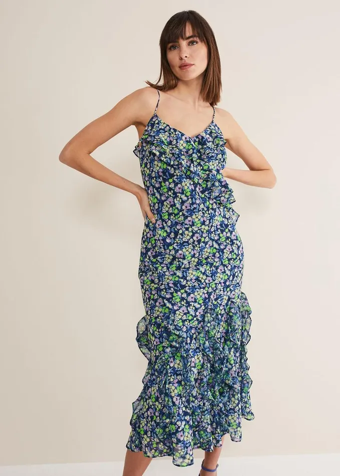 Phase Eight Catira Floral Ruffle Midaxi Dress Navymulti Women Dresses