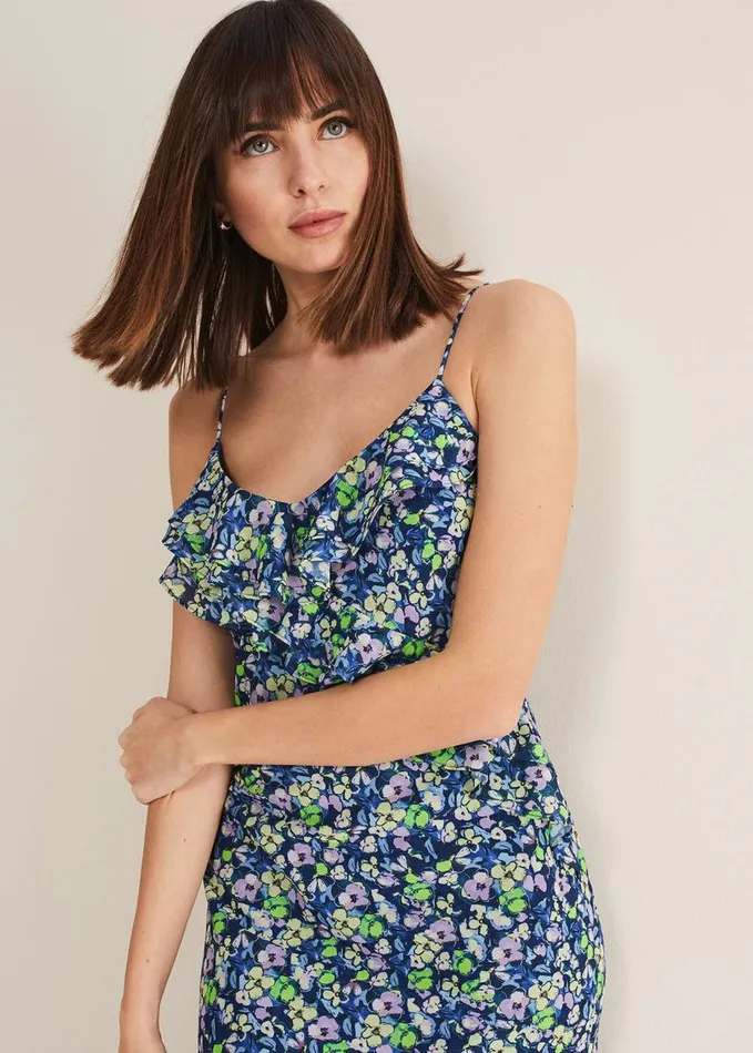 Phase Eight Catira Floral Ruffle Midaxi Dress Navymulti Women Dresses