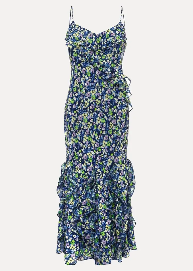 Phase Eight Catira Floral Ruffle Midaxi Dress Navymulti Women Dresses