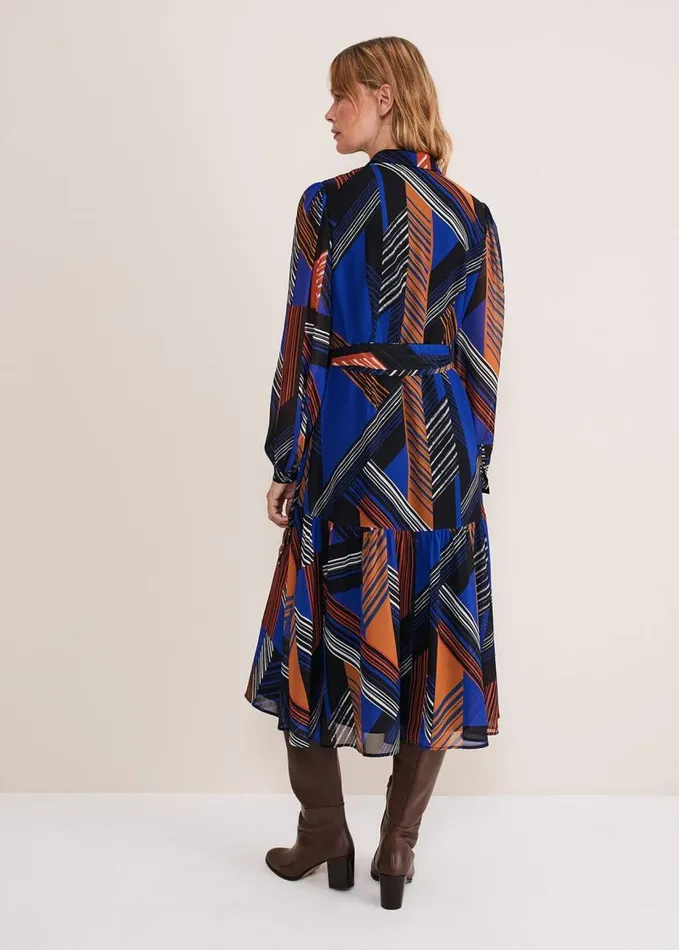 Phase Eight Chantilly Chiffon Shirt Dress Ochrebluewhite Women Dresses
