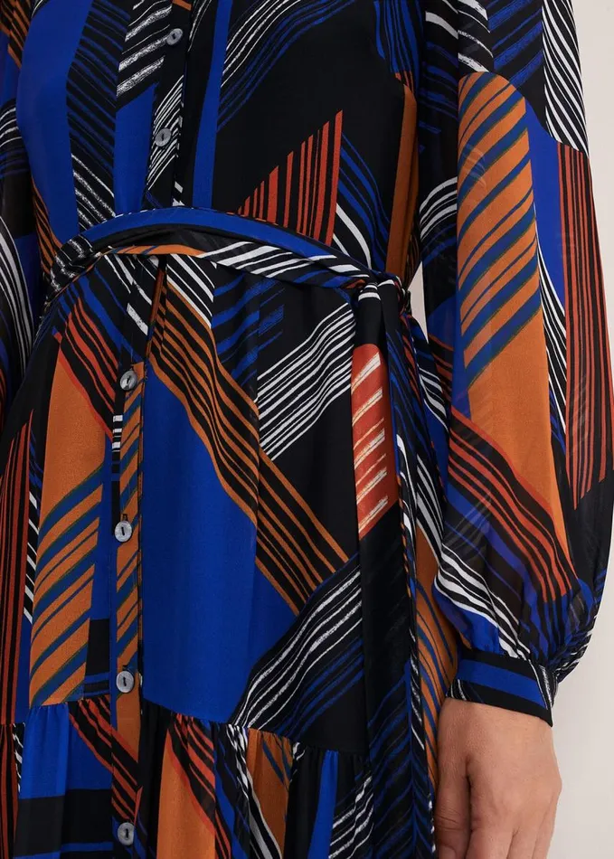 Phase Eight Chantilly Chiffon Shirt Dress Ochrebluewhite Women Dresses