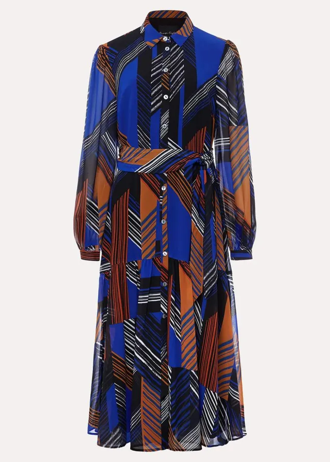 Phase Eight Chantilly Chiffon Shirt Dress Ochrebluewhite Women Dresses