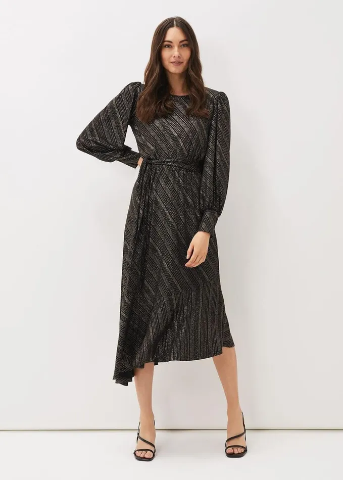 Phase Eight Clairette Asymmetric Sparkle Dress Black Women Dresses