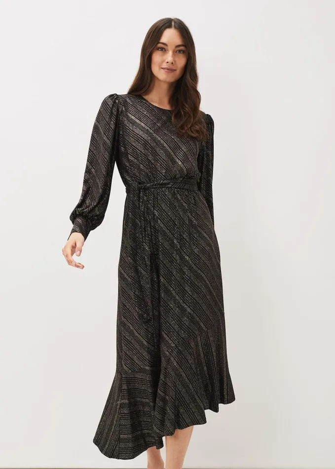 Phase Eight Clairette Asymmetric Sparkle Dress Black Women Dresses