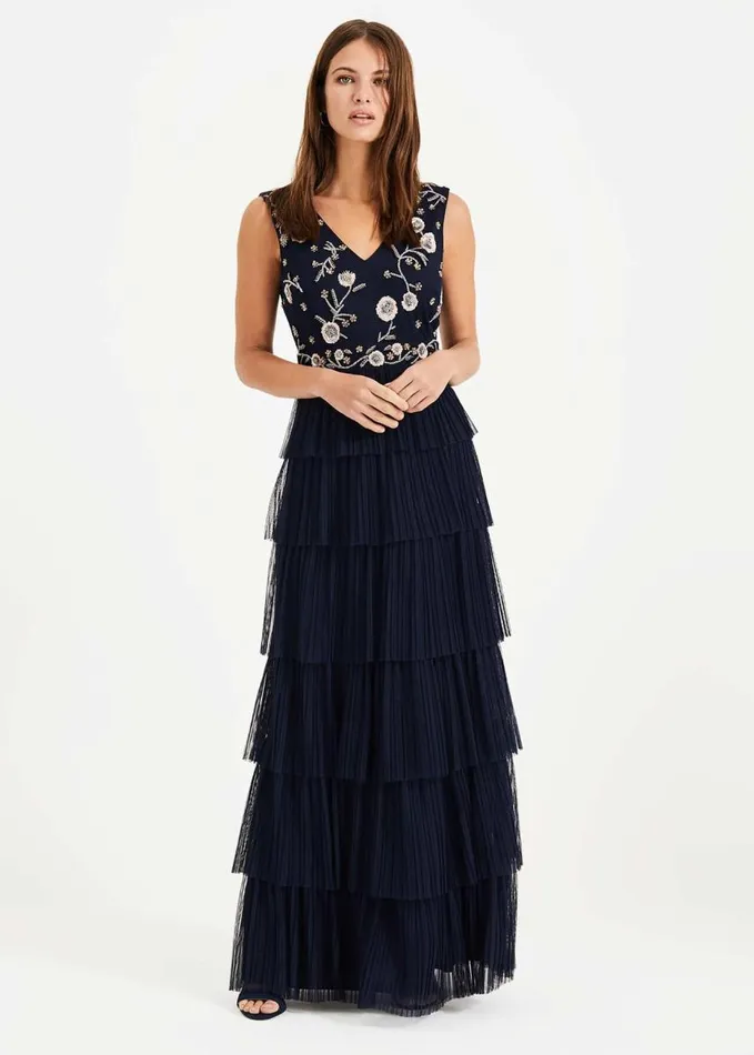 Phase Eight Cordelia Tiered Maxi Dress Navy Women Dresses