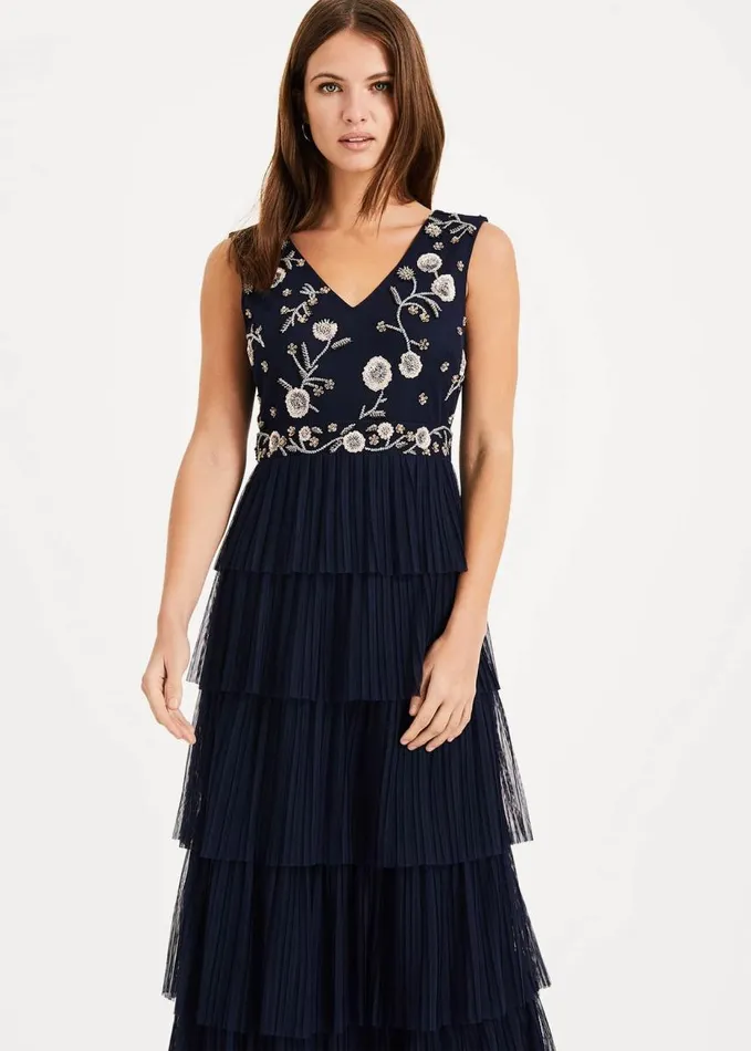 Phase Eight Cordelia Tiered Maxi Dress Navy Women Dresses