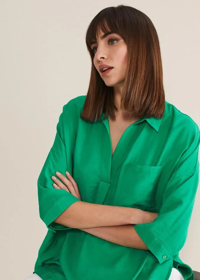 Phase Eight Cynthia Longline Shirt Green Women Shirts and Blouses