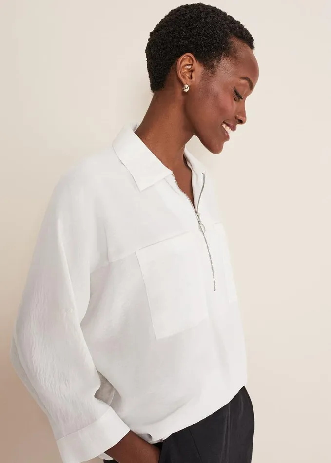 Phase Eight Cynthia Zip Front Shirt White Women Shirts and Blouses