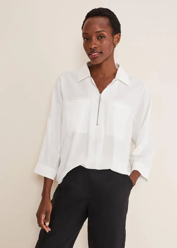 Phase Eight Cynthia Zip Front Shirt White Women Shirts and Blouses