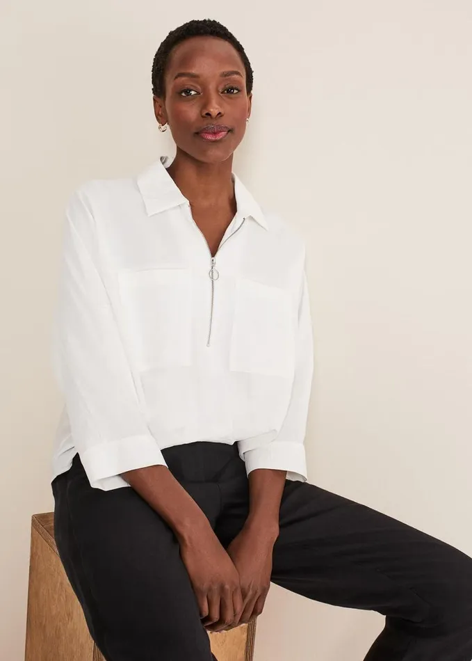 Phase Eight Cynthia Zip Front Shirt White Women Shirts and Blouses
