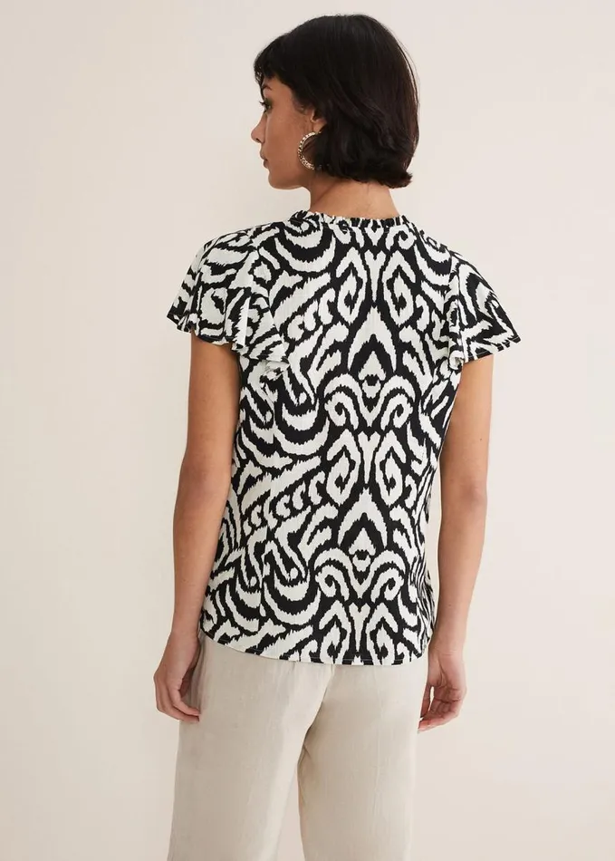 Phase Eight Dalia Ikat Ruffle Top Blackivory Women Tops and TShirts