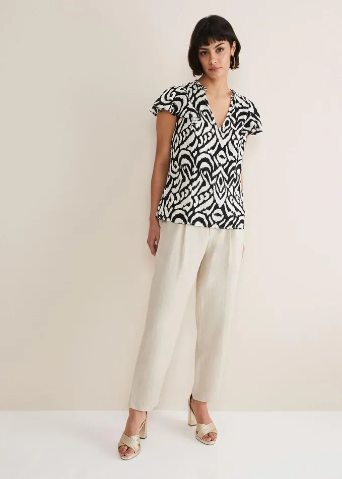 Phase Eight Dalia Ikat Ruffle Top Blackivory Women Tops and TShirts