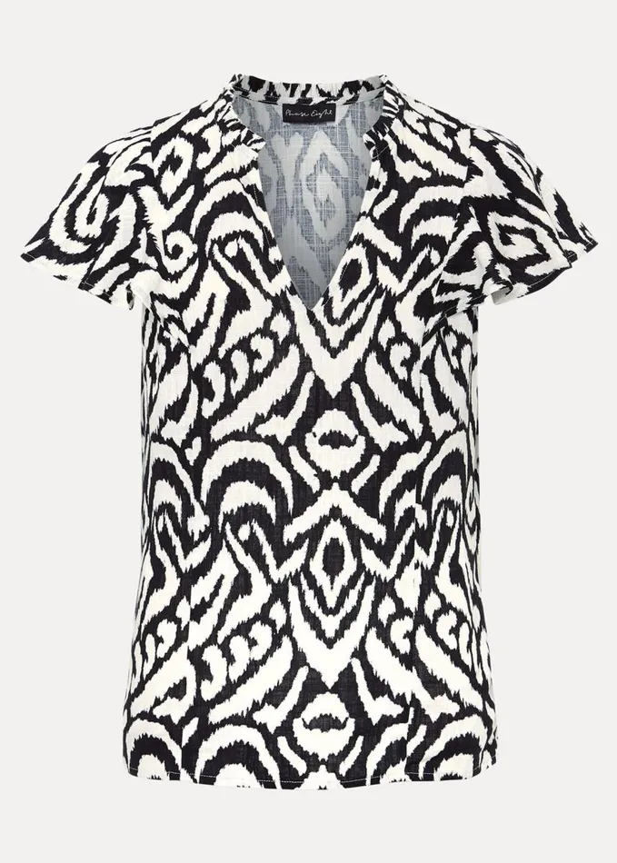Phase Eight Dalia Ikat Ruffle Top Blackivory Women Tops and TShirts