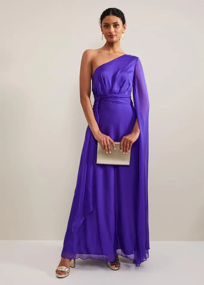 Phase Eight Darby Silk One Shoulder Maxi Dress Purple Women Dresses