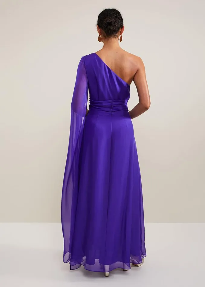 Phase Eight Darby Silk One Shoulder Maxi Dress Purple Women Dresses