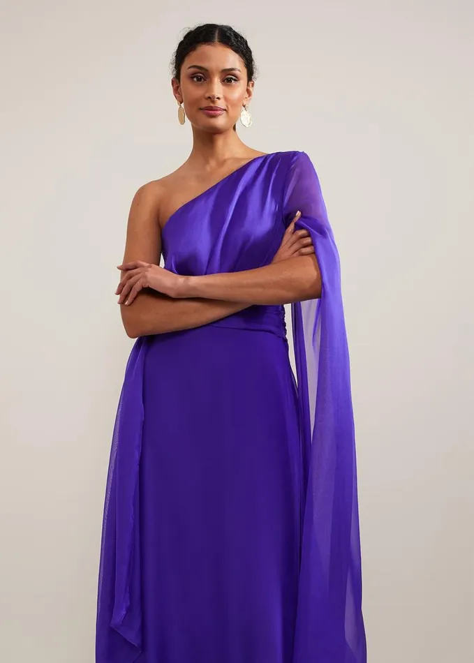 Phase Eight Darby Silk One Shoulder Maxi Dress Purple Women Dresses
