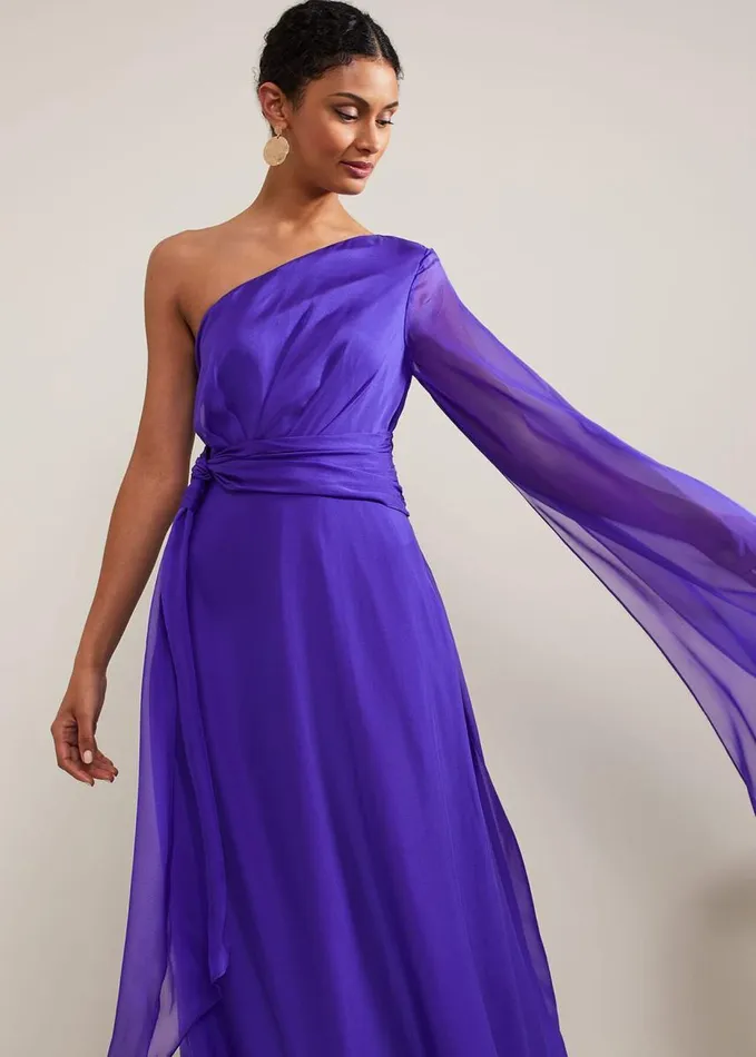 Phase Eight Darby Silk One Shoulder Maxi Dress Purple Women Dresses