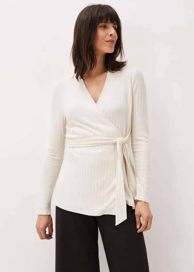 Phase Eight Deona Ribbed Wrap Top Cream Women Tops and TShirts