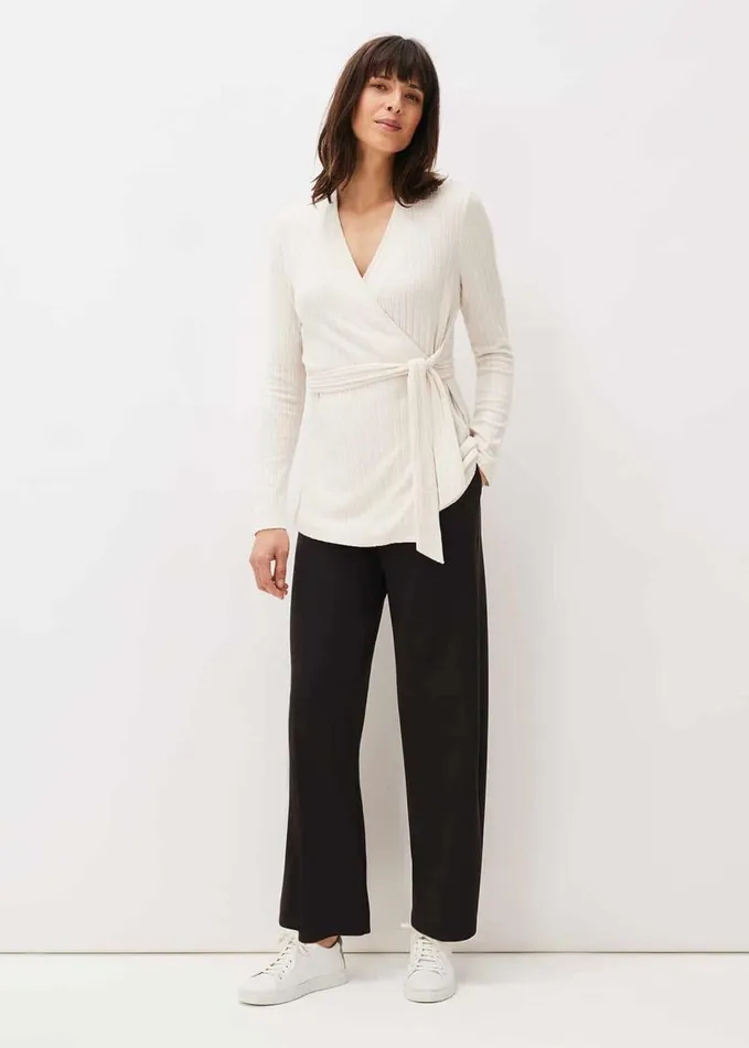 Phase Eight Deona Ribbed Wrap Top Cream Women Tops and TShirts
