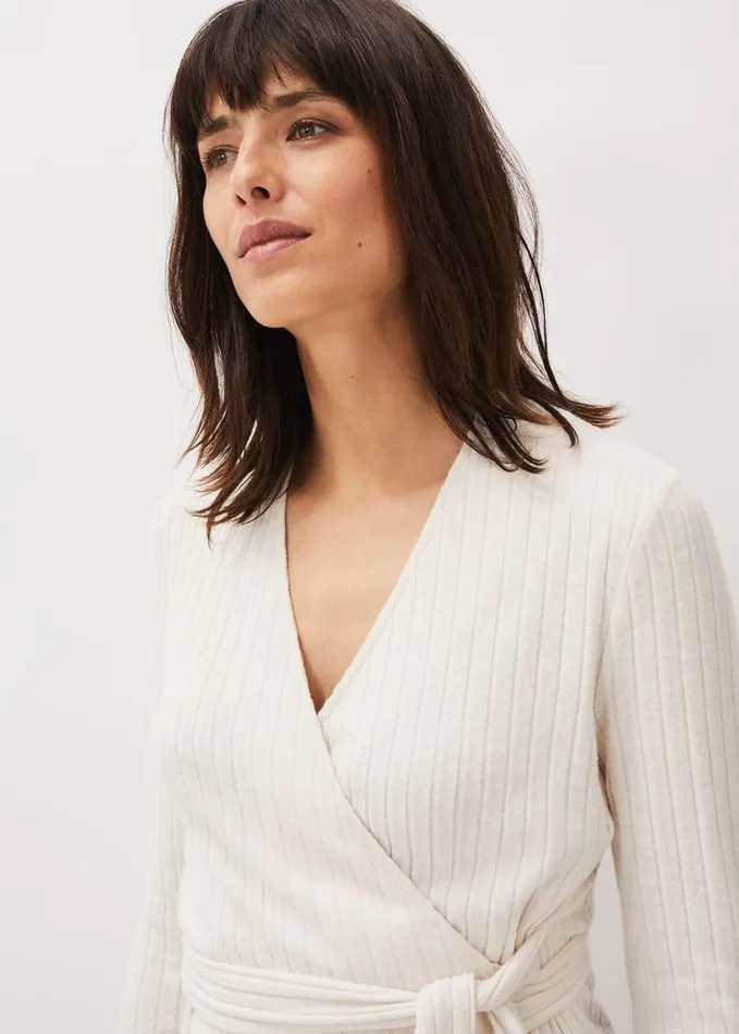 Phase Eight Deona Ribbed Wrap Top Cream Women Tops and TShirts