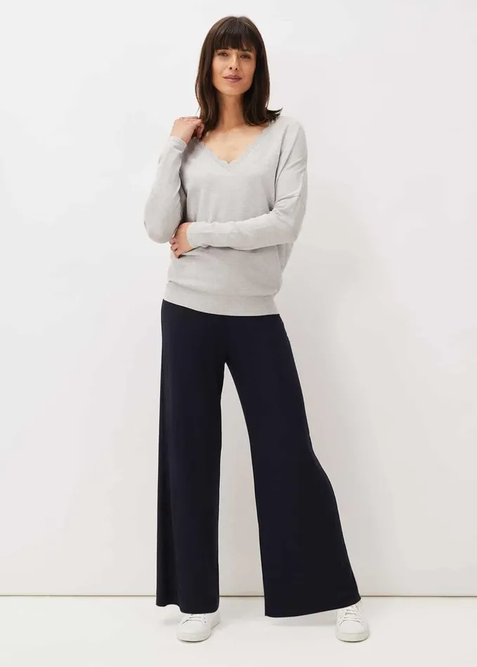 Phase Eight Dua Fine Knit VNeck Jumper Grey Marl Women Knitwear